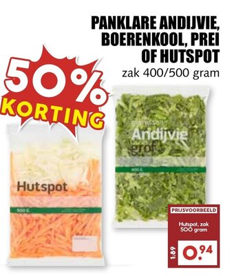 De Boerenschuur PANKLARE ANDIJVIE. BOERENKOOL, PREI OF HUTSPOT zak 400/500 gram aanbieding