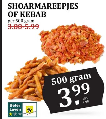 De Boerenschuur SHOARMAREEPJES OF KEBAB 500 gram aanbieding