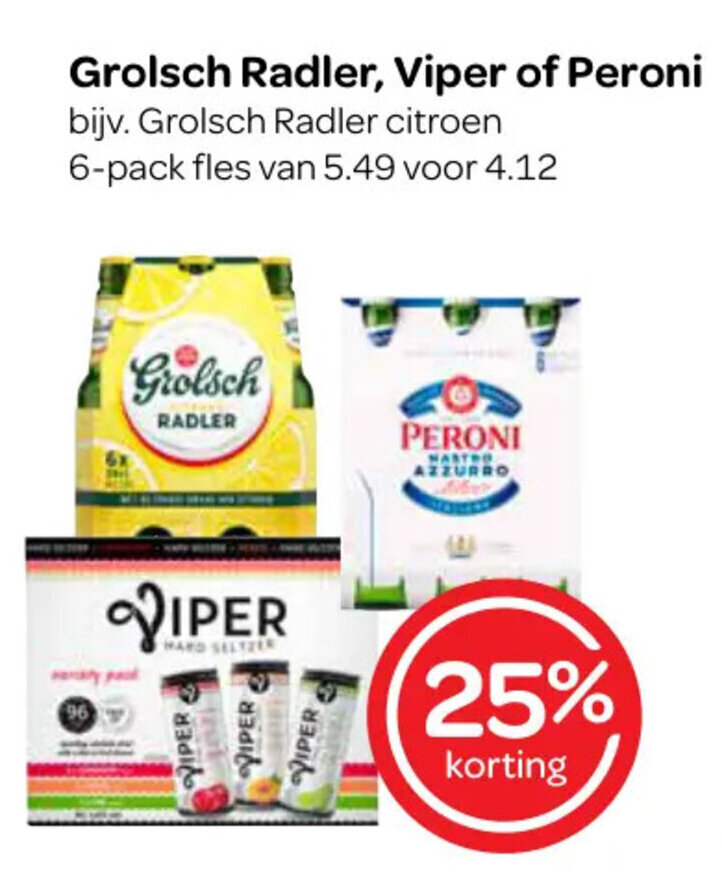 Spar Grolsch Radler, Viper of Peroni aanbieding