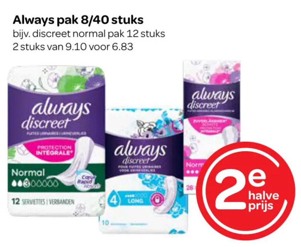 Spar Always pak 8/40 stuks aanbieding