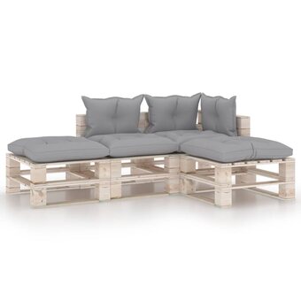 fonQ Vidaxl 4-delige loungeset met kussens pallet grenenhout aanbieding