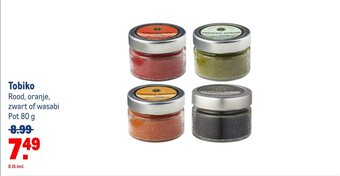 Makro Tobiko Rood, oranje, zwart of wasabi Pot 80 g aanbieding