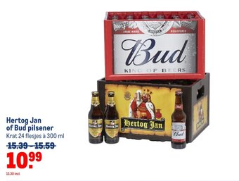 Makro Hertog Jan of Bud pilsener Krat 24 flesjes à 300 ml aanbieding