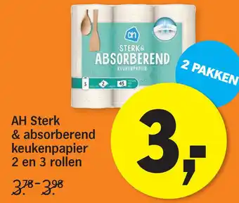 Albert Heijn AH Sterk & absorberend keukenpapier 2 en 3 rollen aanbieding