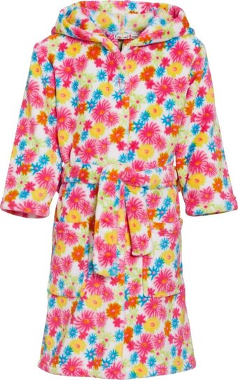 Bol.com Playshoes - fleece badjas met capuchon - bloemen geel - maat 86-92cm aanbieding