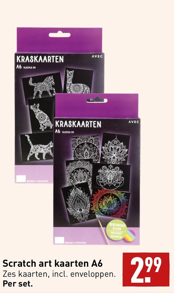 Scratch art kaarten A6 per set aanbieding bij ALDI