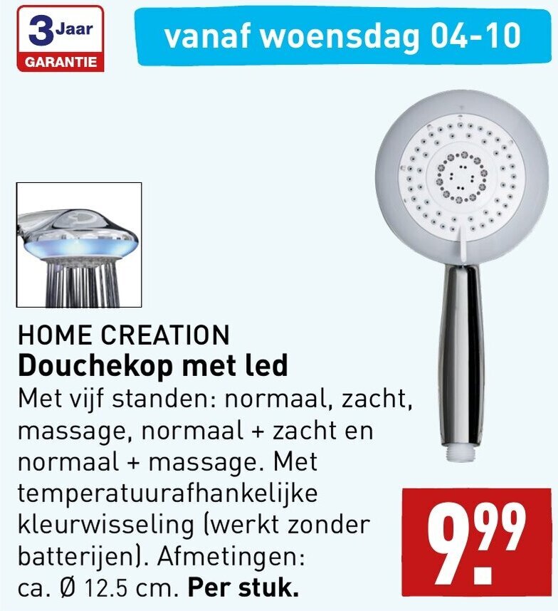 HOME CREATION Douchekop met led aanbieding bij ALDI