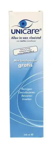 De Online Drogist Unicare alles-in-een vloeistof voor zachte contactlenzen 240 ml 240ml aanbieding