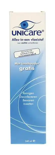 De Online Drogist Unicare alles-in-een vloeistof voor zachte contactlenzen 240 ml 240ml aanbieding