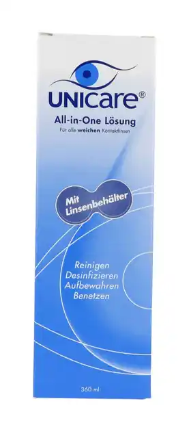 De Online Drogist Unicare alles-in-één vloeistof zachte contactlenzen + lenzenhouder 360ml aanbieding