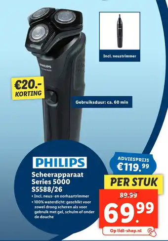 Lidl Philips Scheerapparaat Series 5000 S5588/26 • Incl. neus- en oorhaartrimmer aanbieding