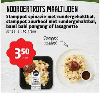 Poiesz Stamppot spinazie met rundergehaktbal, stamppot zuurkool met rundergehaktbal, bami babi pangang of lasagnette 450g aanbieding