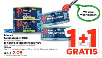 PLUS Princes Tonijnstukken MSC of haring in tomatensaus MSC aanbieding