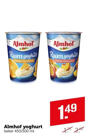 Coop Almhof yoghurt beker 450/500 ml aanbieding