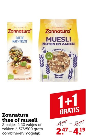 Coop Zonnatura thee of muesli aanbieding