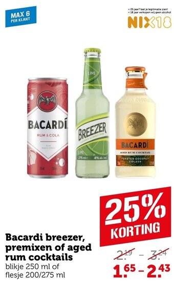 Coop Bacardi breezer, premixen of aged rum cocktails aanbieding
