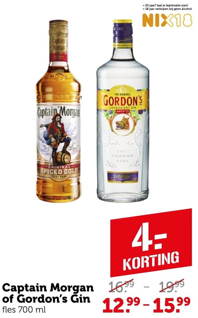 Captain of Gordon's Gin fles 700 ml aanbieding bij Coop