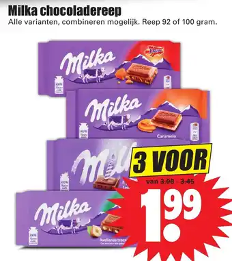 Dirk Milka chocoladereep 3*92-100g aanbieding