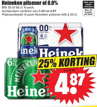 Dirk Heineken pilsener of 0.0% 6*330/500ml aanbieding