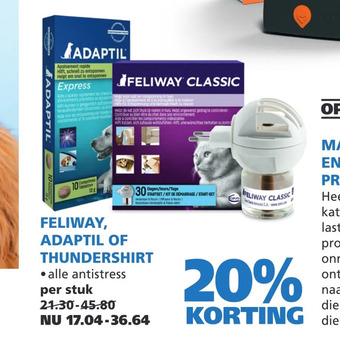 Ranzijn Feliway, adaptil of thundershirt aanbieding