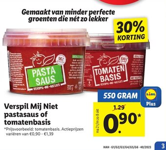 Lidl Verspil Mij Niet pastasaus of tomatenbasis 550g aanbieding