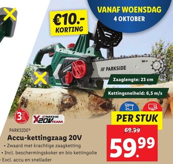 Lidl PARKSIDE Accu-kettingzaag 20V aanbieding