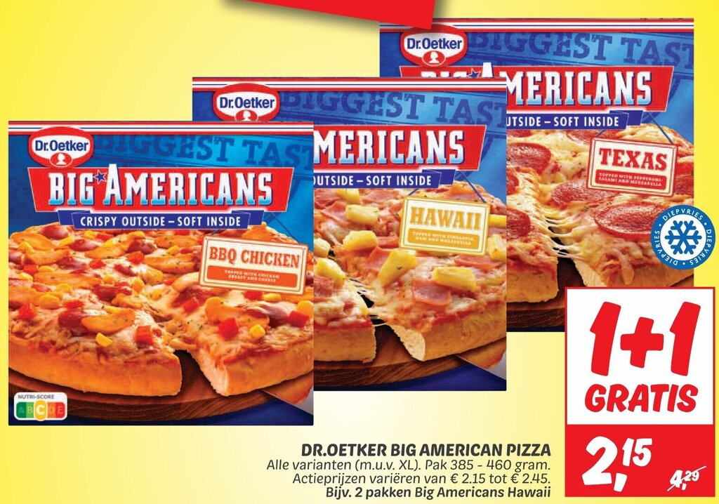 DR.OETKER BIG AMERICAN PIZZA 1+1 GRATIS aanbieding bij Dekamarkt