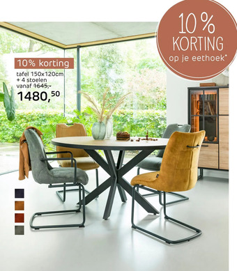 Henders & Hazel Tafel 150x120cm + 4 stoelen aanbieding