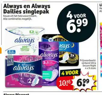 Kruidvat Always en Always Dailies Singlepak aanbieding