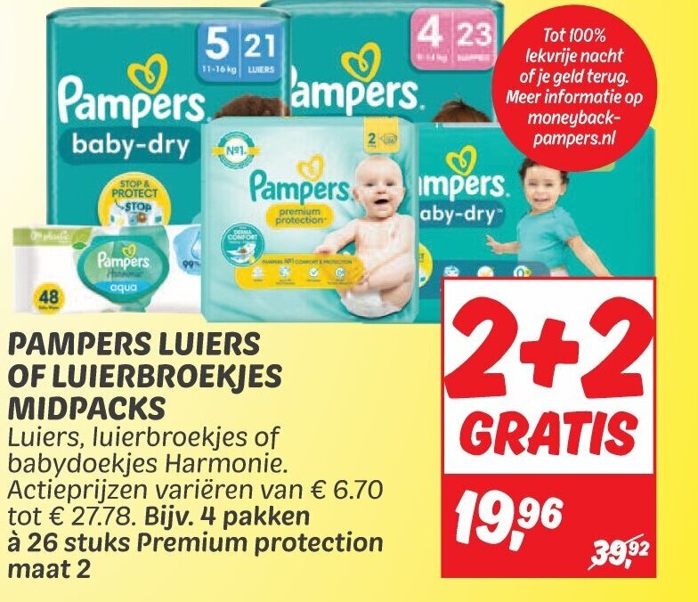 Dekamarkt PAMPERS LUIERS OF LUIERBROEKJES MIDPACKS aanbieding