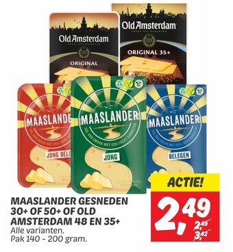 Dekamarkt MAASLANDER GESNEDEN 30+ OF 50+ OF OLD AMSTERDAM 48 EN 35+ Alle varianten. Pak 140-200 gram. aanbieding