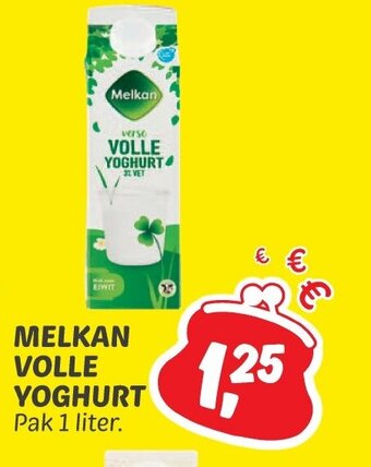 Dekamarkt MELKAN VOLLE YOGHURT Pak 1 liter. aanbieding