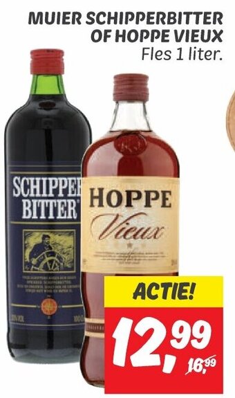Dekamarkt MUIER SCHIPPERBITTER OF HOPPE VIEUX Fles 1 liter. aanbieding