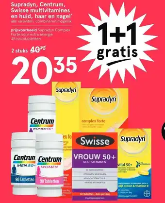 Etos Supradyn, centrum, swisse multivitamins en huid, haar en nagel aanbieding