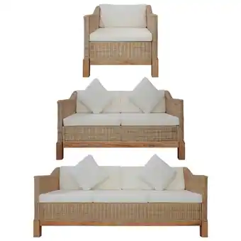 fonQ Vidaxl 3-delig bankstel met kussens natuurlijk rattan aanbieding
