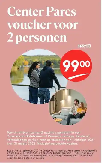 Etos Center parcs voucher voor 2 personen aanbieding