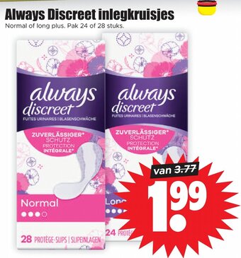 Dirk Always Discreet inlegkruisjes pak 24 28 stuks aanbieding