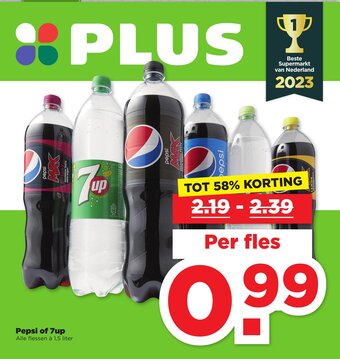 PLUS Pepsi of 7up 1.5 liter aanbieding