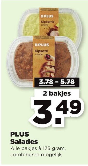 PLUS PLUS Salades 175 gram 2 bekjas aanbieding