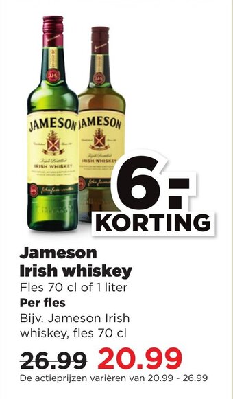 PLUS Jameson Irish whiskey 70 cl 1 liter aanbieding