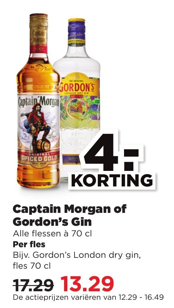 Captain of Gordon's Gin 70 cl aanbieding bij PLUS