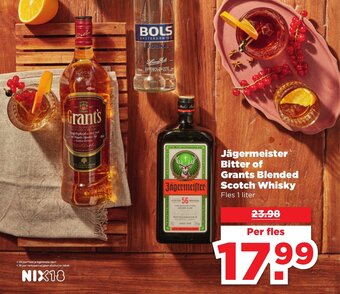 PLUS Jägermeister Bitter of Grants Blended Scotch Whisky 1 liter aanbieding