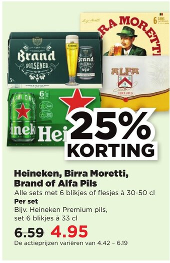 PLUS Heineken, Birra Moretti, Brand of Alfa Pils 30-50 cl aanbieding