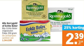 Albert Heijn Alle Kerrygold of Echte Boter 250g aanbieding