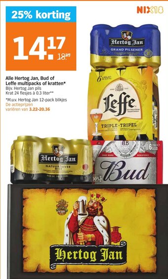 Albert Heijn Alle Hertog Jan, Bud of Leffe multipacks of kratten aanbieding