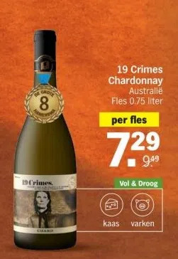 Albert Heijn 19 crimes chardonnay australië fles 0.75 liter aanbieding