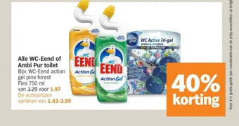 Albert Heijn Alle wc-eend of ambi pur toilet bijv. wc-eend action gel pine forest fles 750 ml aanbieding