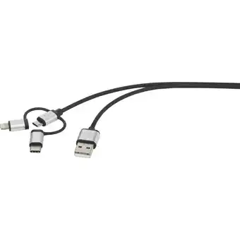 Conrad Renkforce usb-kabel usb 2.0 usb-a stekker, usb-c stekker, usb-micro-b stekker, apple lightning stekker 0.50 m donkergrijs ges aanbieding