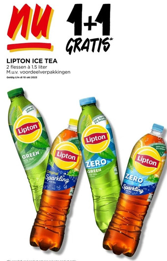 Jumbo Lipton ice tea 2 flessen à 1.5 liter m.u.v. voordeelverpakkingen aanbieding