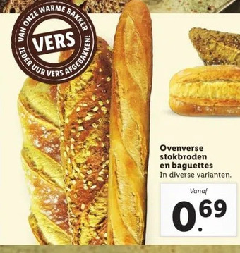 Lidl Ovenverse stokbroden en baguettes in diverse varianten. aanbieding